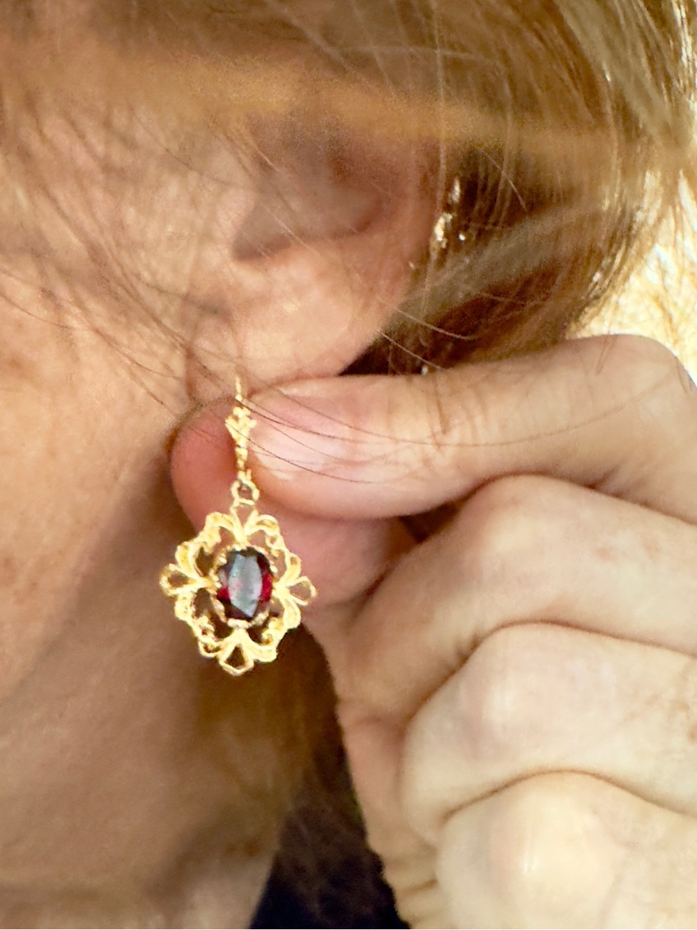 14k Garnet Drop Earrings - Picture 3 of 6
